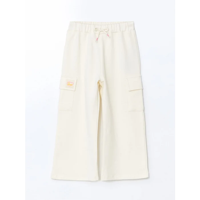 LCW Kids EKRU Beli Lastikli Kız Çocuk 3 iplik Pantolon