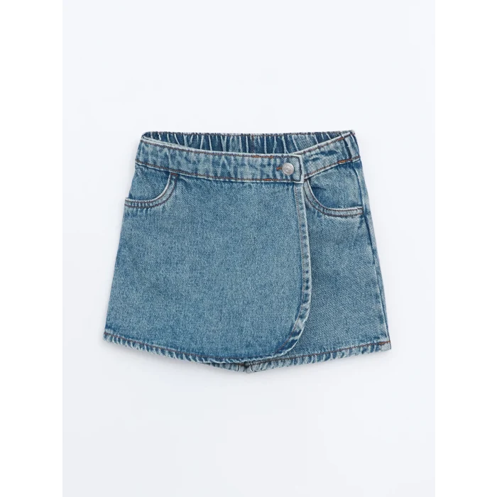LCW Kids MAVİ Beli Lastikli Kız Çocuk Denim Görünümlü Şort Etek