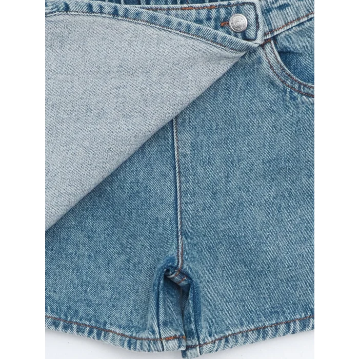 LCW Kids MAVİ Beli Lastikli Kız Çocuk Denim Görünümlü Şort Etek