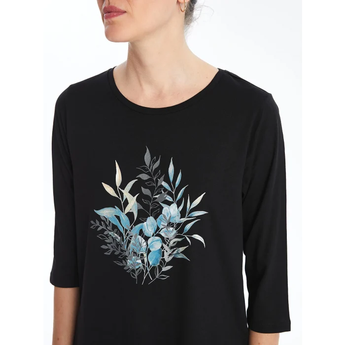 LCW Grace SİYAH Bisiklet Yaka Çiçekli Kadın Bluz