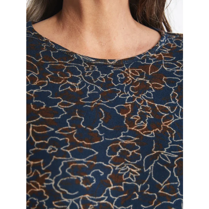 LC WAIKIKI KAHVERENGİ Bisiklet Yaka Desenli Uzun Kollu Kadın Bluz