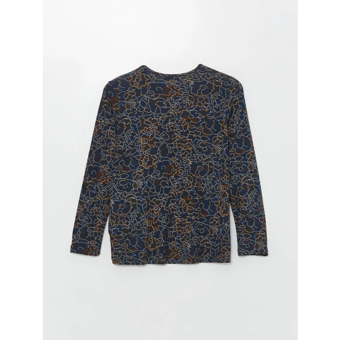 LC WAIKIKI KAHVERENGİ Bisiklet Yaka Desenli Uzun Kollu Kadın Bluz