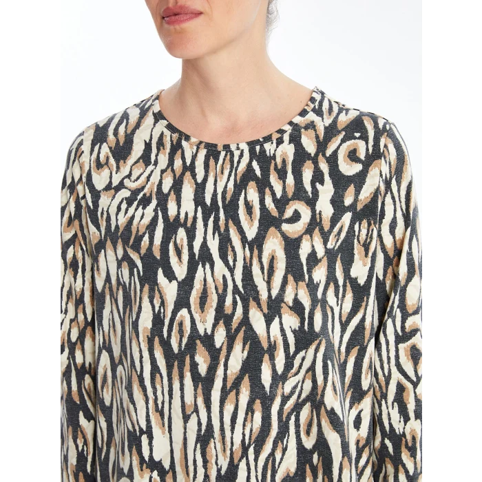 LCW Grace BEJ Bisiklet Yaka Desenli Kadın Tişört