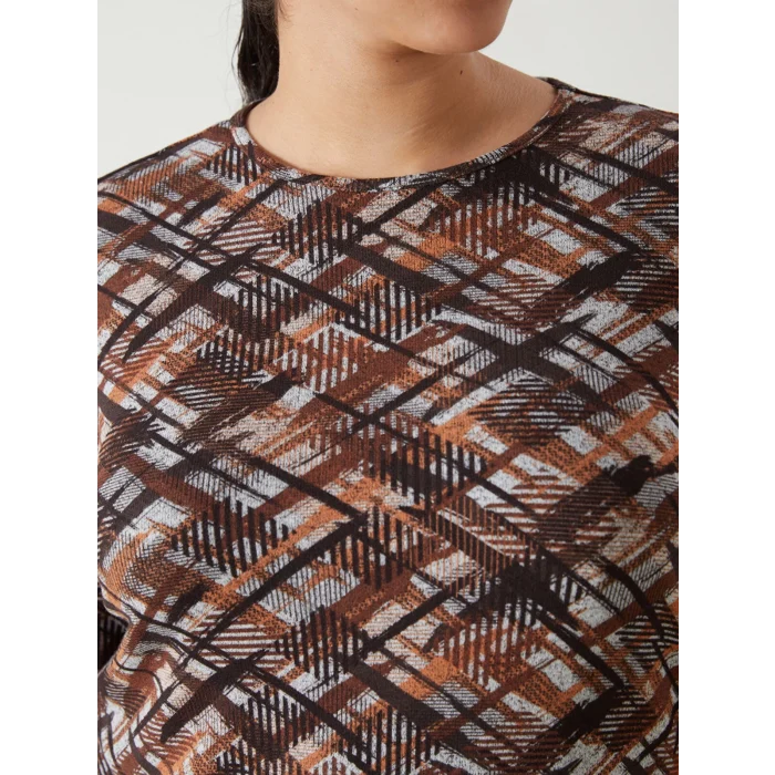 LC WAIKIKI KAHVERENGİ Bisiklet Yaka Desenli Uzun Kollu Kadın Bluz