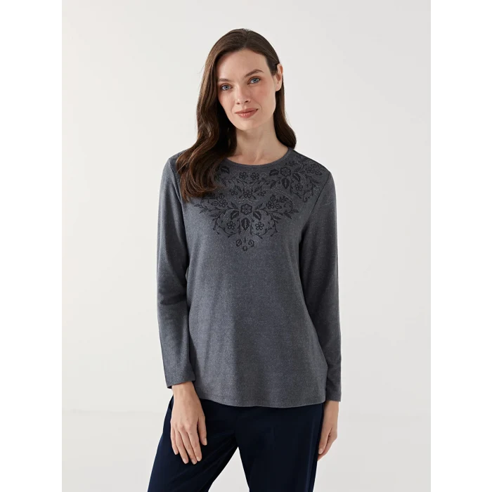 LCW Grace ANTRASİT Bisiklet Yaka Desenli Kadın Bluz