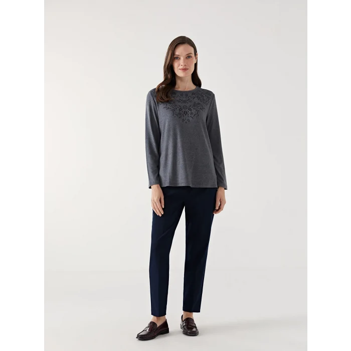 LCW Grace ANTRASİT Bisiklet Yaka Desenli Kadın Bluz