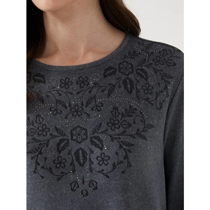 LCW Grace ANTRASİT Bisiklet Yaka Desenli Kadın Bluz