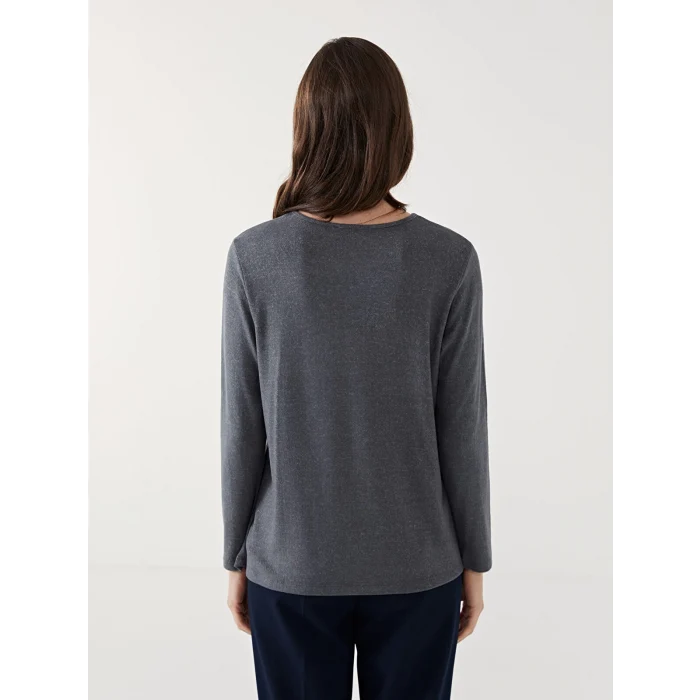 LCW Grace ANTRASİT Bisiklet Yaka Desenli Kadın Bluz