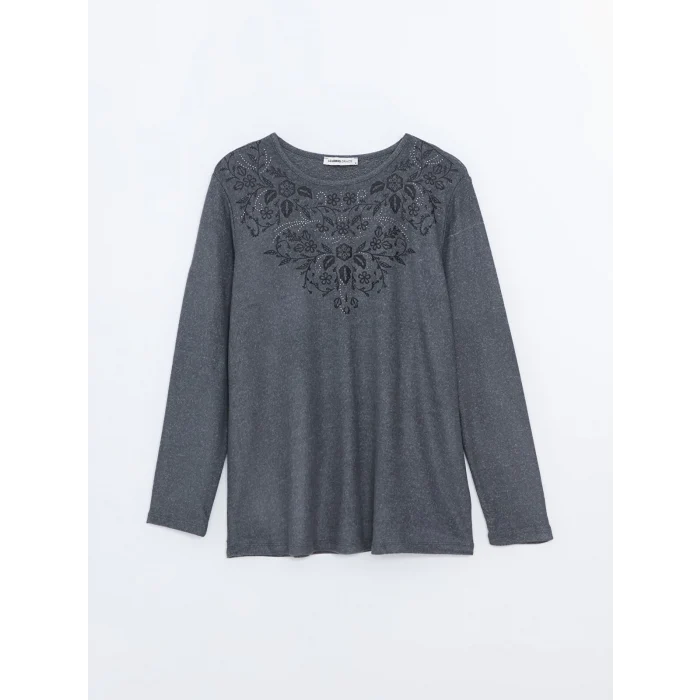 LCW Grace ANTRASİT Bisiklet Yaka Desenli Kadın Bluz