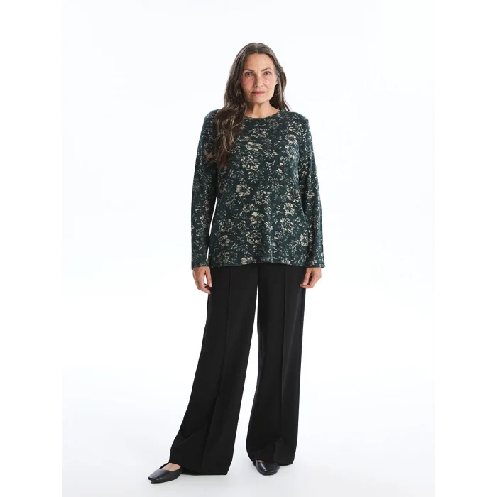 LC WAIKIKI HAKİ Bisiklet Yaka Desenli Uzun Kollu Kadın Bluz