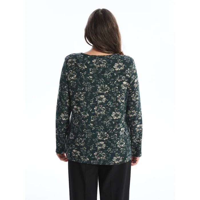 LC WAIKIKI HAKİ Bisiklet Yaka Desenli Uzun Kollu Kadın Bluz