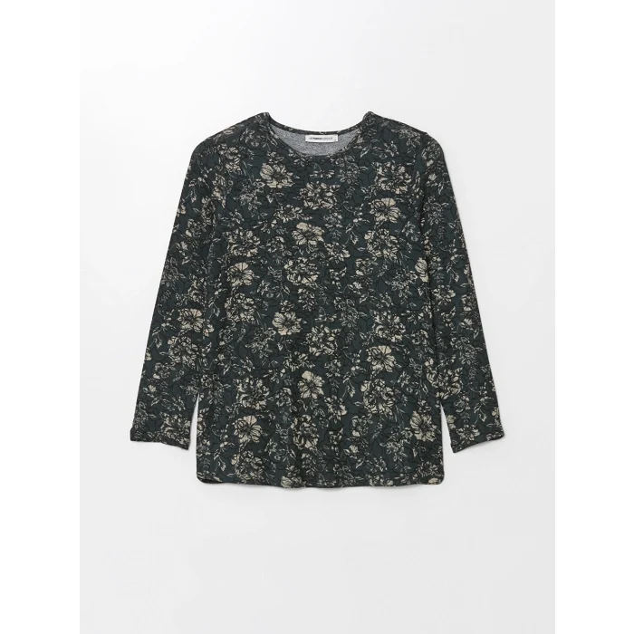 LC WAIKIKI HAKİ Bisiklet Yaka Desenli Uzun Kollu Kadın Bluz