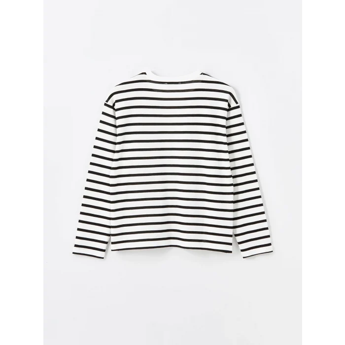 XSIDE EKRU Bisiklet Yaka Çizgili Uzun Kollu Kadın Tişört