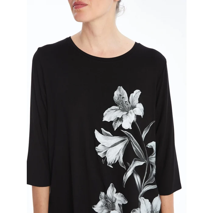 LCW Grace SİYAH Bisiklet Yaka Baskılı Kadın Tişört