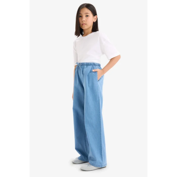 Defacto D7101 Mavi Kız Çocuk Wide Leg Geniş Paça Jean Pantolon