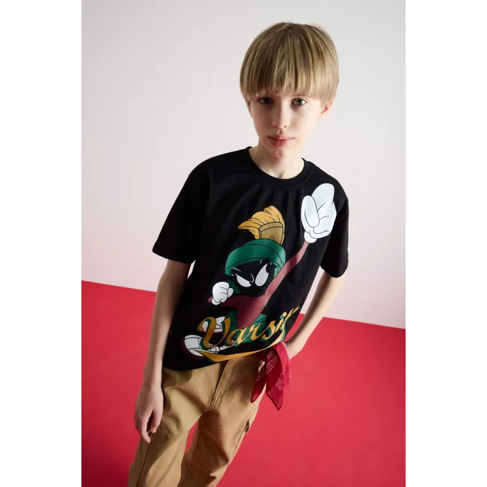 Defacto E3108 Siyah Erkek Çocuk Looney Tunes Bisiklet Yaka Kısa Kollu Tişört