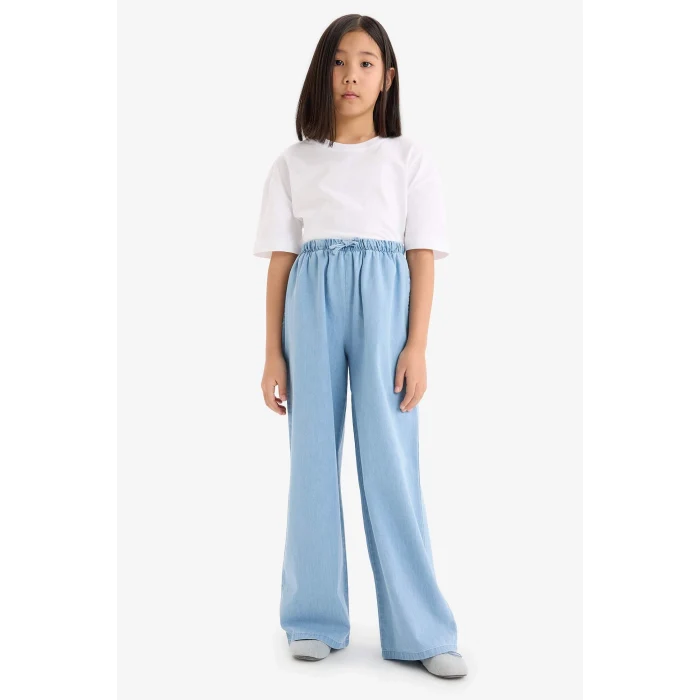 Defacto D7101 Mavi Kız Çocuk Wide Leg Geniş Paça Jean Pantolon