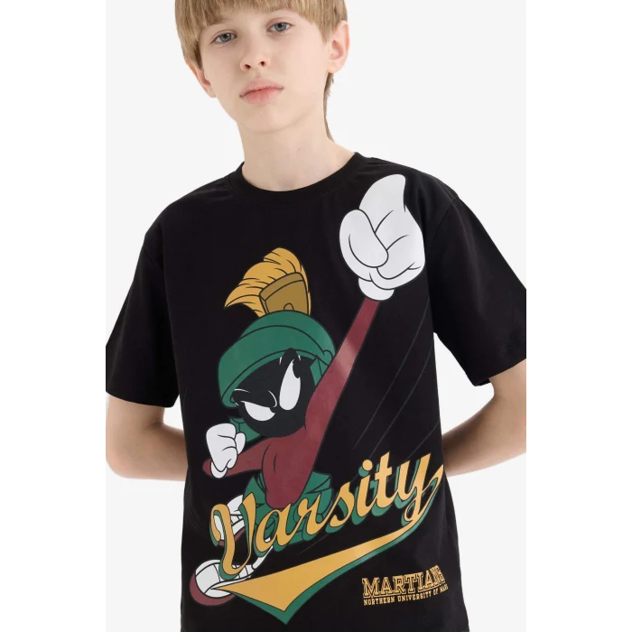 Defacto E3108 Siyah Erkek Çocuk Looney Tunes Bisiklet Yaka Kısa Kollu Tişört