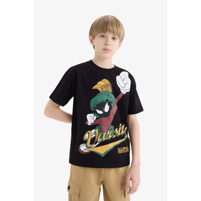 Defacto E3108 Siyah Erkek Çocuk Looney Tunes Bisiklet Yaka Kısa Kollu Tişört
