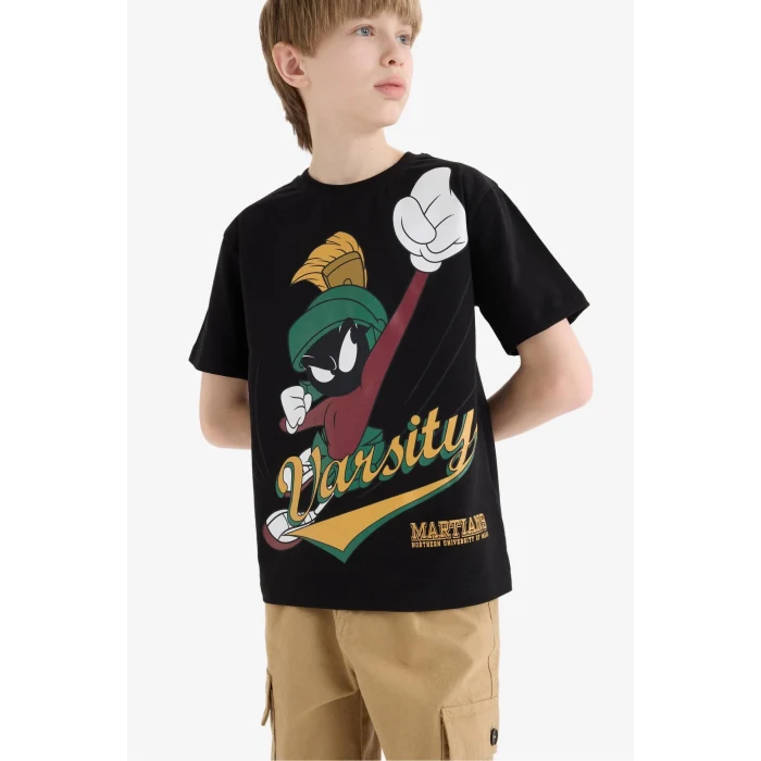 Defacto E3108 Siyah Erkek Çocuk Looney Tunes Bisiklet Yaka Kısa Kollu Tişört