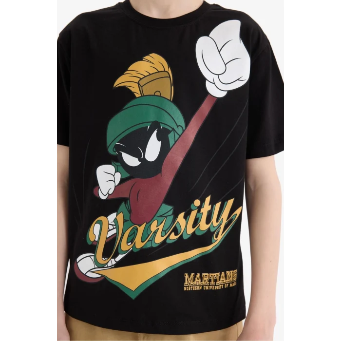 Defacto E3108 Siyah Erkek Çocuk Looney Tunes Bisiklet Yaka Kısa Kollu Tişört