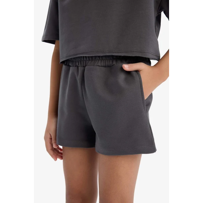 Defacto E0730 Antrasit Kız Çocuk 2li Takım Baskılı Kısa Kollu Tişört Şort