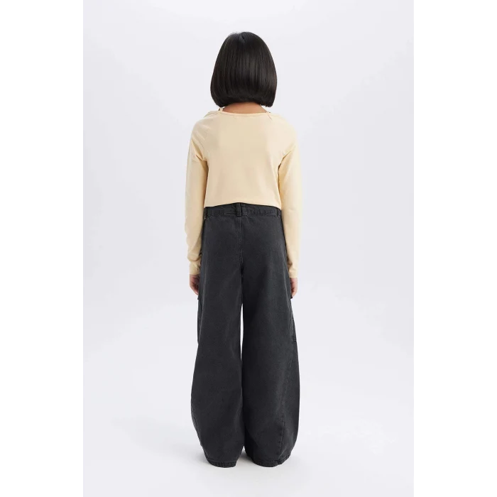 Defacto D9693 DENIM Kız Çocuk Wide Leg Kargo Geniş Paça Pamuklu Pantolon