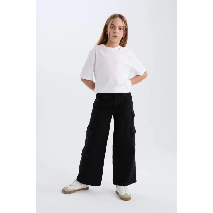Defacto D7373 DENIM Kız Çocuk Wide Leg Kargo Geniş Paça Jean Pantolon