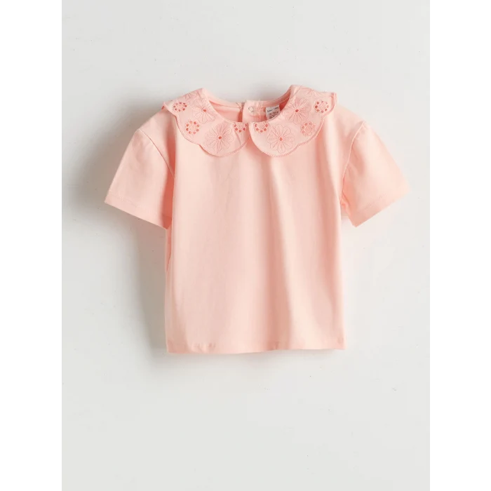 LCW baby PEMBE Bebe Yaka Nakışlı Kız Bebek Bluz ve Tayt 2li