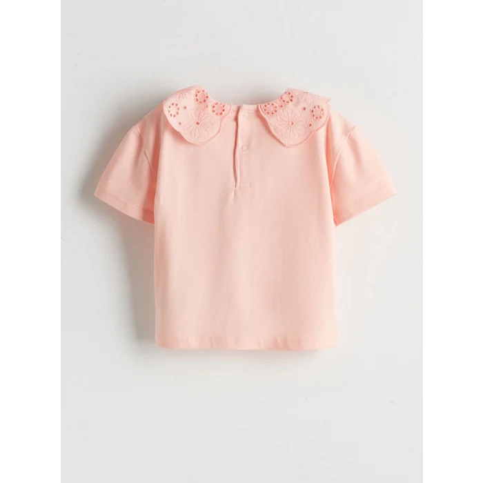 LCW baby PEMBE Bebe Yaka Nakışlı Kız Bebek Bluz ve Tayt 2li