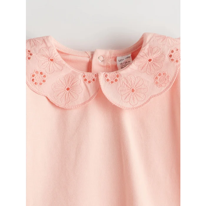 LCW baby PEMBE Bebe Yaka Nakışlı Kız Bebek Bluz ve Tayt 2li