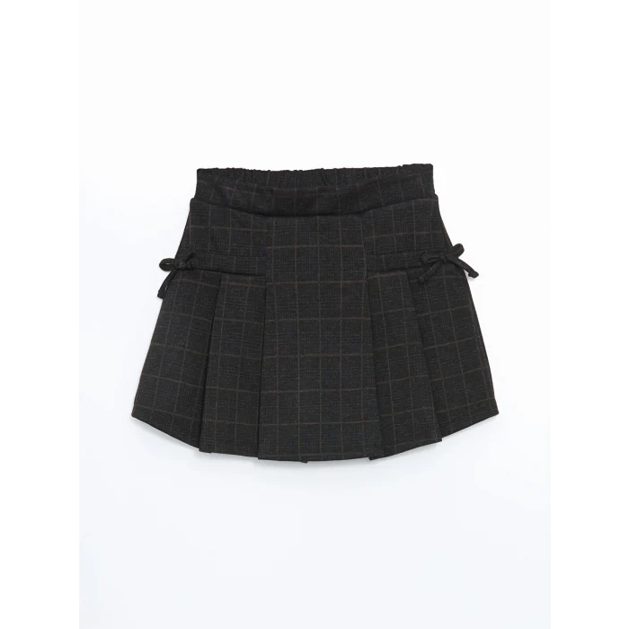 LCW Kids Gri Beli Lastikli Ekose Kız Çocuk Şort Etek