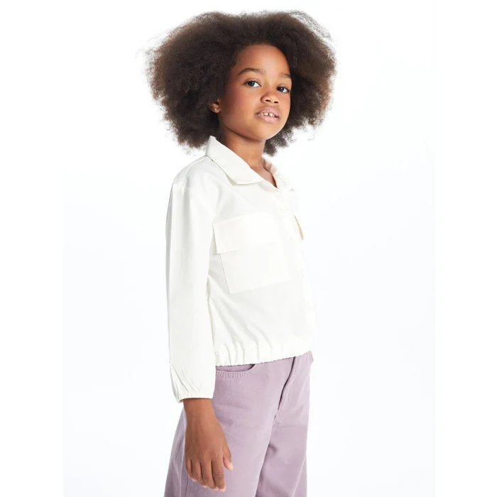LCW Kids Ekru Uzun Kollu Basic Kız Çocuk Gömlek