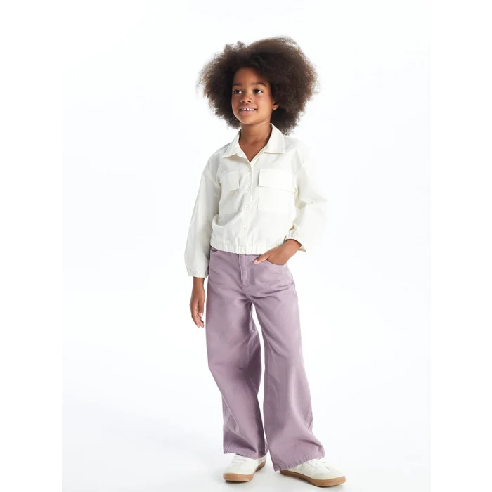 LCW Kids Ekru Uzun Kollu Basic Kız Çocuk Gömlek