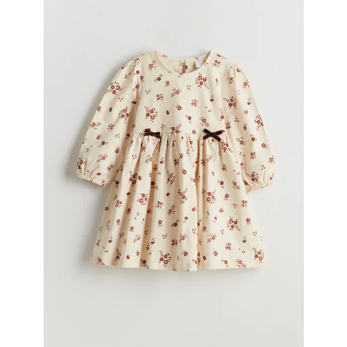 LCW Kids Ekru Çiçekli Kız Çocuk 2 İplik Elbise