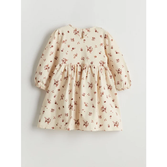 LCW Kids Ekru Çiçekli Kız Çocuk 2 İplik Elbise