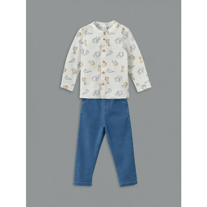 LCW baby Ekru Hakim Yaka Erkek Bebek Gömlek ve Pantolon 2li
