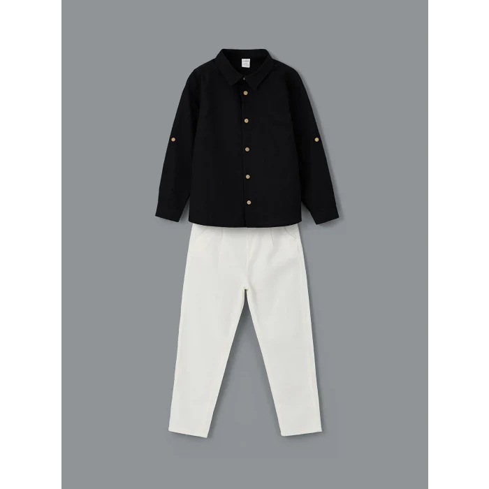 LCW Kids Siyah Poplin Erkek Çocuk Gömlek ve Pantolon 2li
