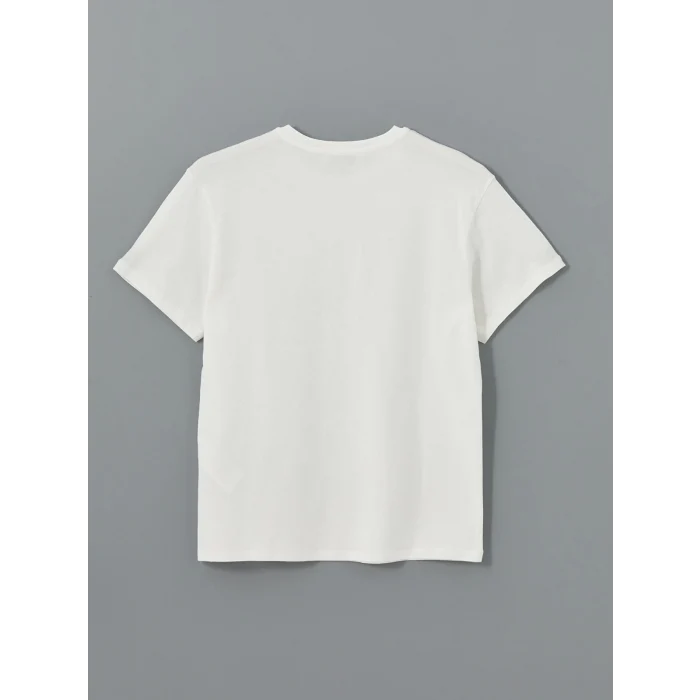 LCW Vision Ekru Bisiklet Yaka Çiçekli Kadın Tişört