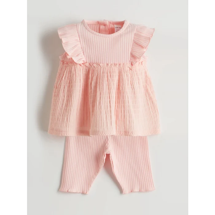 LCW baby Pembe Bisiklet Yaka Kız Bebek Bluz ve Tayt 2li