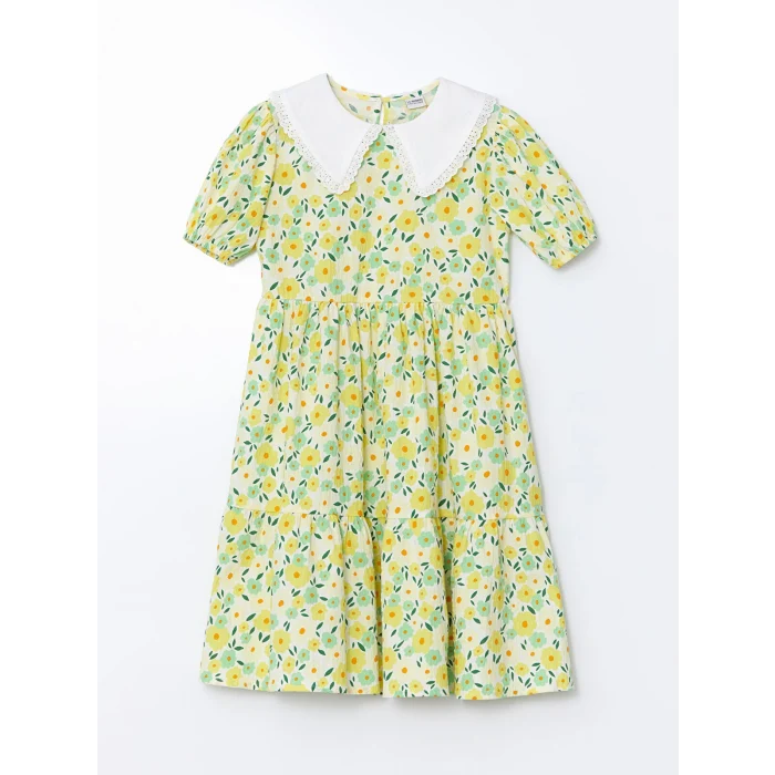 LCW Kids Beyaz Bebe Yaka Çiçekli Kız Çocuk Elbise