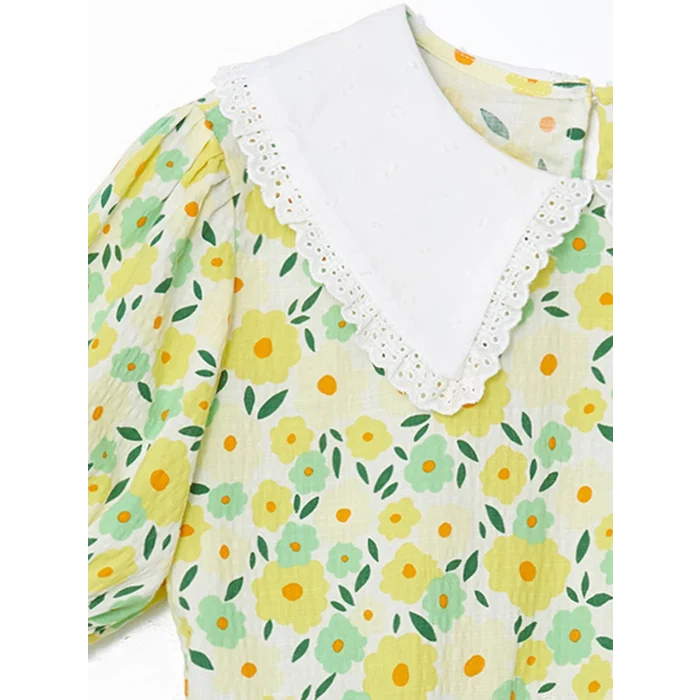 LCW Kids Beyaz Bebe Yaka Çiçekli Kız Çocuk Elbise