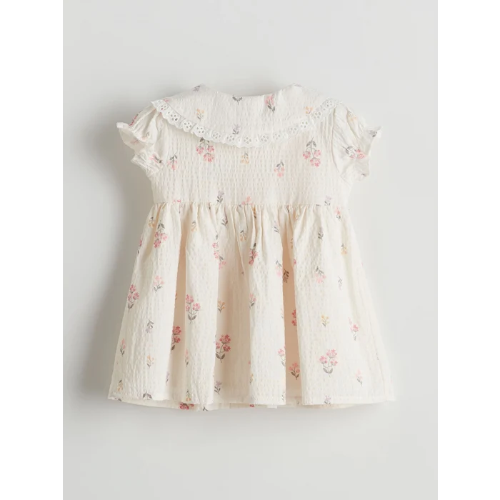 LCW baby Ekru Bebe Yaka Çiçekli Kız Bebek Elbise
