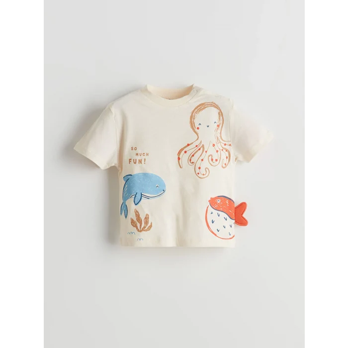 LCW baby Bej Baskılı Erkek Bebek Tişört ve Pantolon 2li