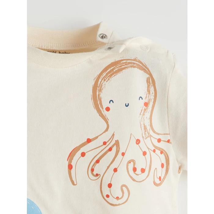 LCW baby Bej Baskılı Erkek Bebek Tişört ve Pantolon 2li