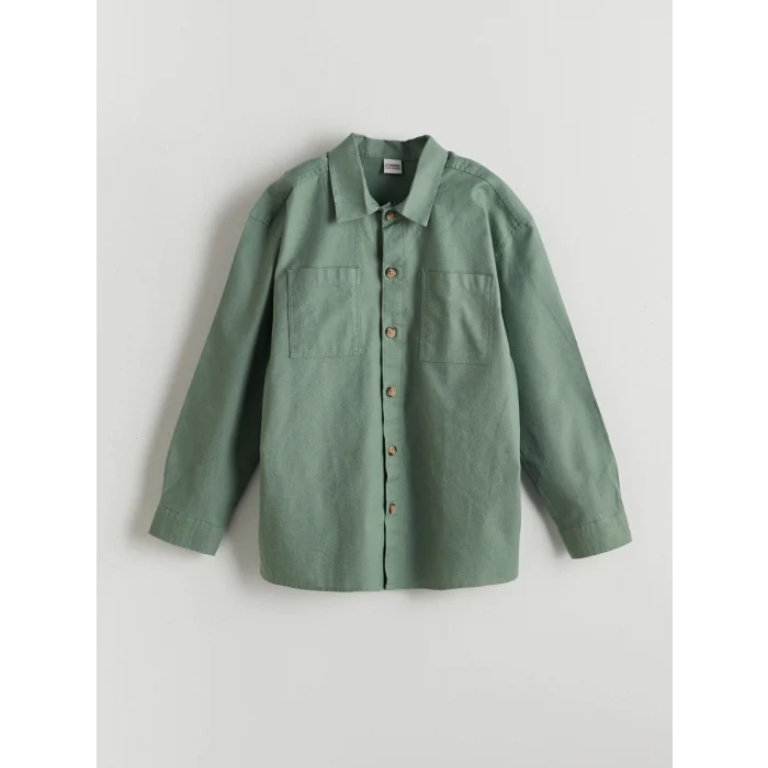 LCW Kids Yeşil Keten Karışımlı Erkek Çocuk Gömlek