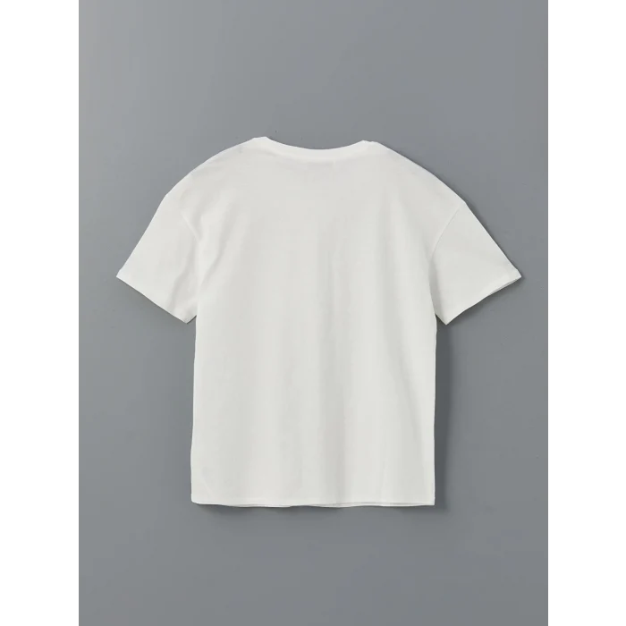 LCW Vision Ekru Bisiklet Yaka Çiçek Nakışlı Kadın Tişört