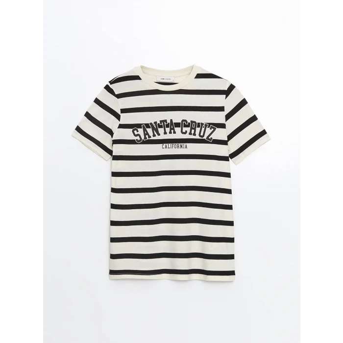 LCW Vision Bej Bisiklet Yaka California Baskılı Kadın Tişört