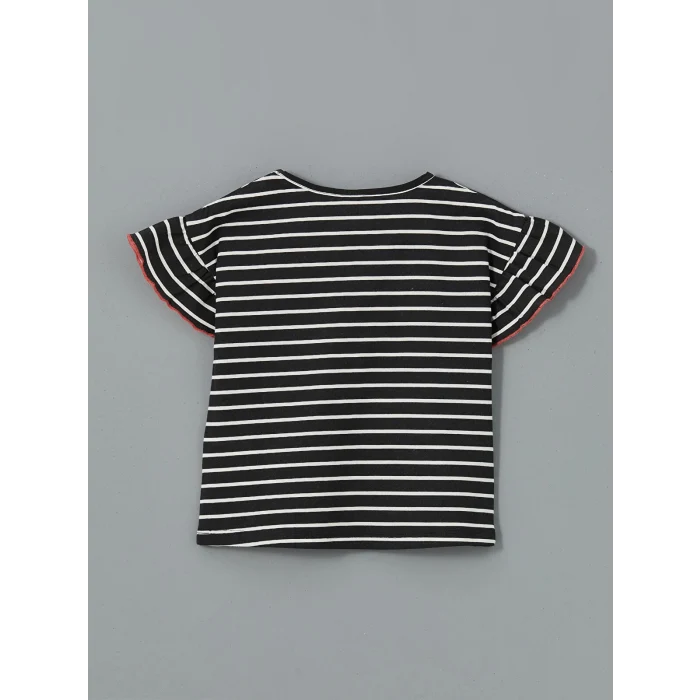 LCW Kids Ekru Çizgili Fırfırlı Kız Çocuk Tişört 2li