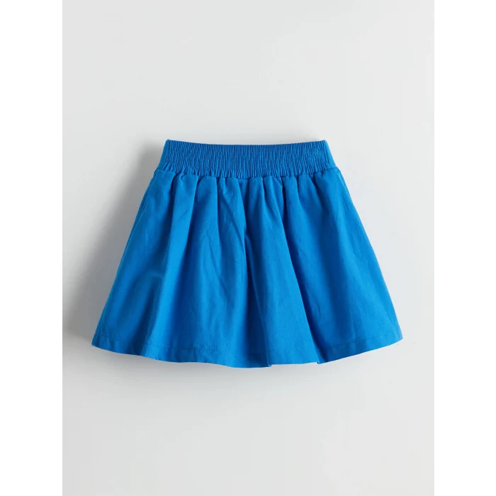 LCW Kids Mavi Beli Lastikli Keten Karışımlı Kız Çocuk Şort Etek